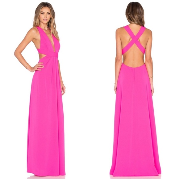 Jill Stuart Dresses & Skirts - Jill Stuart Gossip Pink Plunge V-Neck Cross Back Cut Out Gown Maxi Dress Size 4